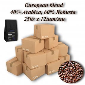 АКЦІЯ! Кава зерновa European blend 17/18scr (Європейський бленд) 250г (12шт/ящ). TM COFFEEBULK!